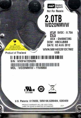WD20NMVW-11W68S0,  HBCVJBBB,  WESTERN DIGITAL 2TB, USB 3.0 WXB1  AUG 2012