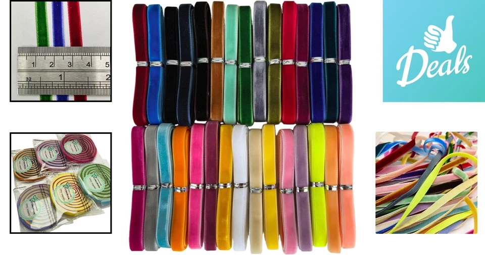 Versatile 30 Yards Velvet Ribbon Set - 1/4" in 30 Colors for All Occasions - Image 2 of 4
