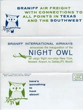 Braniff International DC-6A NIGHT OWL Cargo New York & Newark to Dallas Brochure