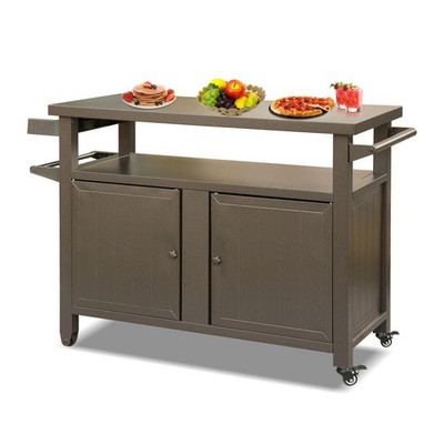 BBQ Prep Station Outdoor Metal Grill Table with 2-Tier Storage, Lockable