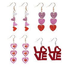 4 Pairs Valentines Heart Earrings Set, Glitter Acrylic Cute Love Dangle Earri...