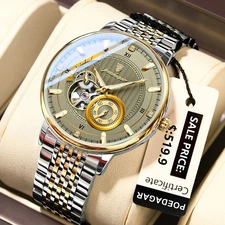 Men’s Luxury Tourbillon Watch Automatic Mechanical Stainless Steel Reloj Gift US