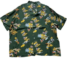 Aloha Kona Bay Green Palm Tree Rayon Hawaiian Shirt Short Sleeve Size 3XL