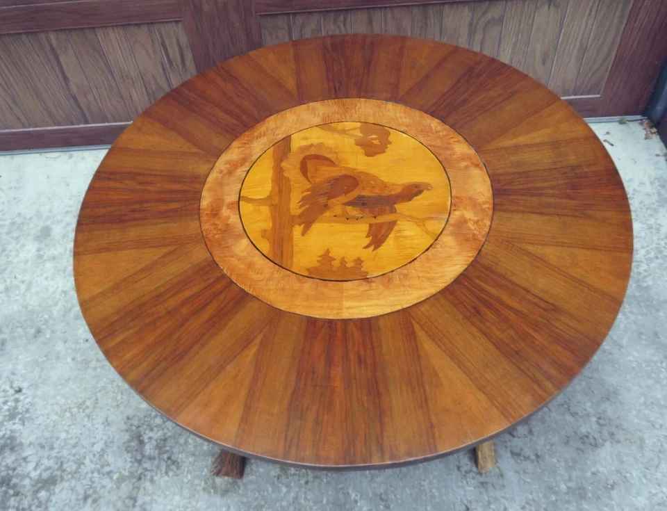 Antique Black Forest Rustic Adirondack Antler Table Inlaid Top - Image 2 of 4