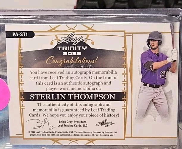 Sterlin Thompson 2022 Leaf Trinity - Patch Autographs Silver Foil /99 #PA-ST1 - Image 2 of 2