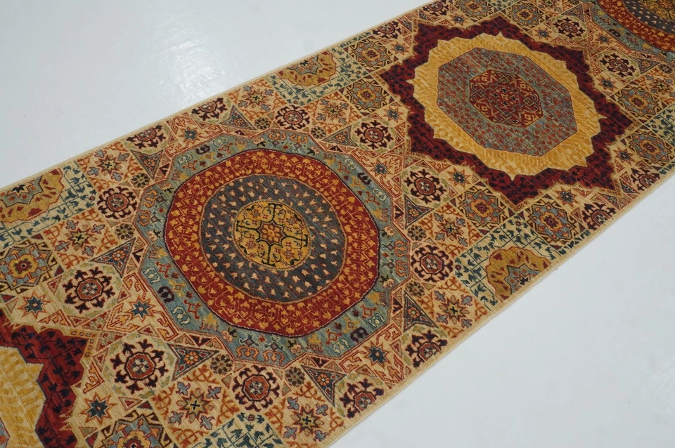 3 x 16 ft Beige Mamluk Medallion Turkish Hand knotted long Runner Rug - Image 3 of 4