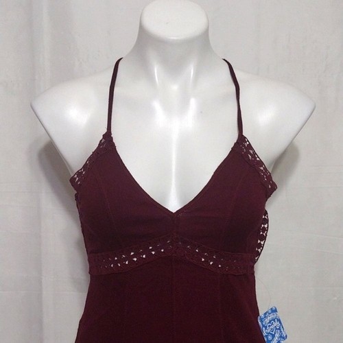 NWT Free People Burgundy Sweet Talker Lace Crochet Trim Open Back Slip Dress S - Picture 3 of 16