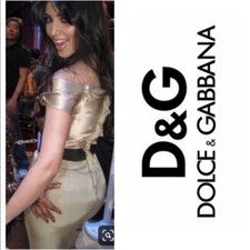 DG Dolce & Gabbana Gold Off-Shoulder Dress Size 44 (US 8) Kim Kardashian