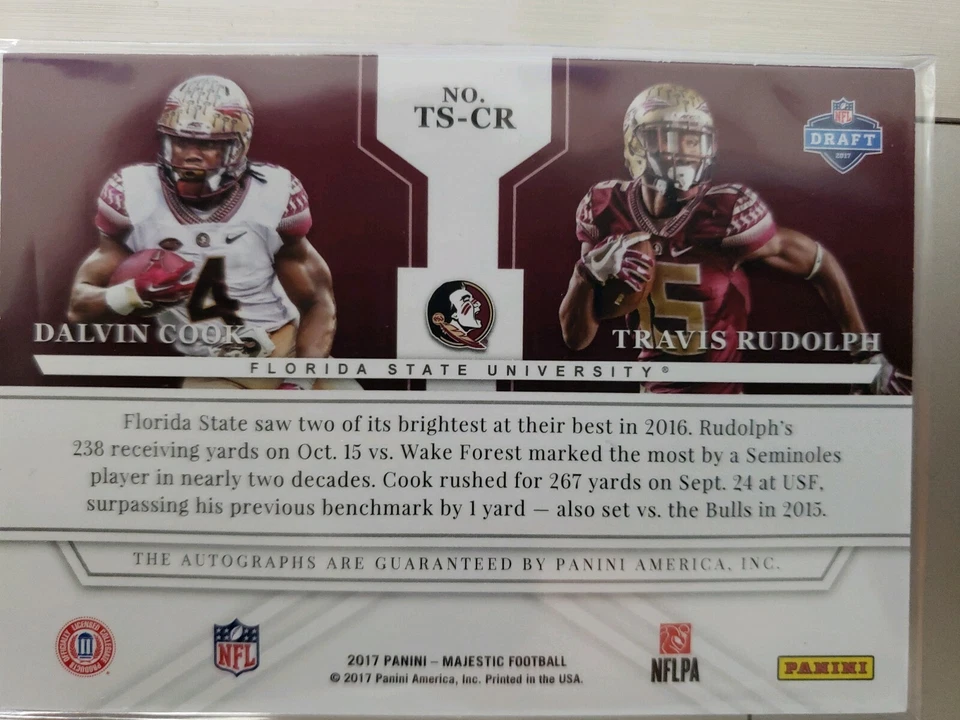 2017 PANINI MAJESTIC DALVIN COOK/ TRAVIS RUDOLPH TEAM SIGNS AUTO. LOW#'D 14/25. - Image 2 of 3