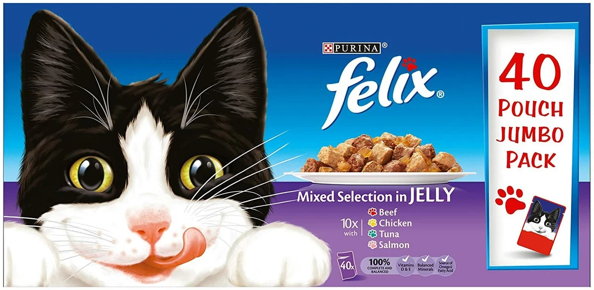 Purina Felix Mixed Selection in Jelly Wet Cat Food 48 x 100g Pouch Jumbo  Pack 7613036016858