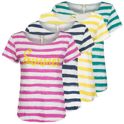 KEY LARGO Damen T-Shirt Shirt Top Streifen gestreift Pailletten Statement Summer