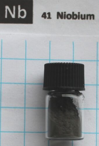 3 gramos 99,9% Niobio Metal Polvo en Vidrio Vial Elemento 41 Muestra - Imagen 1 de 3