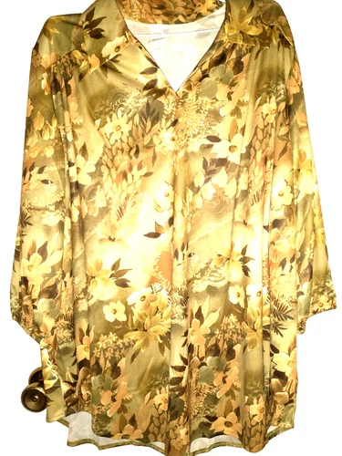 ROAMAN'S ~Women's Pullover Top~ Green Gold Brown Floral ~3/4 Sleeve ~ Plus Sz  L