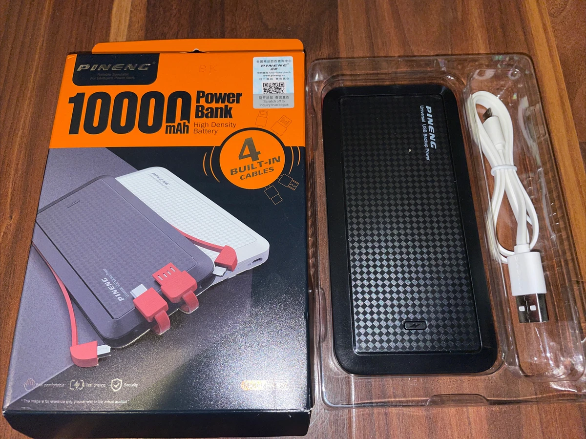 Pineng 10000mAh Power Bank High Density Battery 4 Built in Cables PN 957