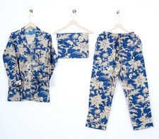 Blue Color Floral Print Cotton Pyjama Set Night Wear Woman's Pj Sets M Size