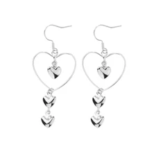 Women Girl Dangle Drop Big Heart Stud 925 Sterling Silver Post Drop Earrings S3