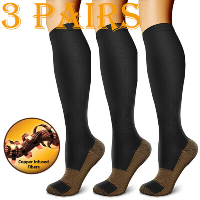 Mojo Compression Socks, Wide Calf Copper Compression Stockings 20-30mmHg, Black