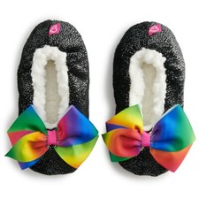 JoJo Siwa Black  Multi Bow Sparkle Fleece Slippers Girl Shoe Size 8-12 S/M NEW