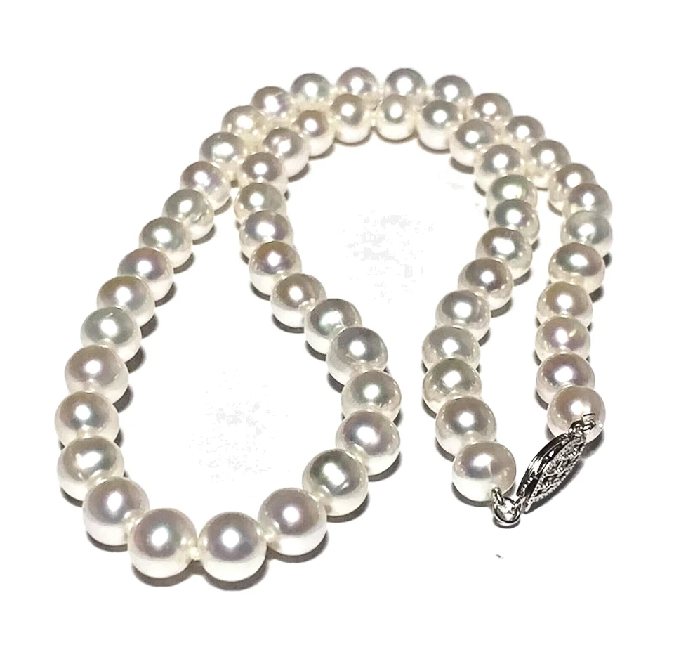 Top grade AAAAA Japanese Akoya 8-9mm white pearl necklace  18 "14K White Gold - Image 3 of 4