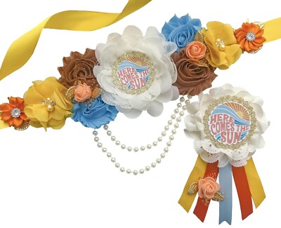Here Comes The Sun Baby Shower Mommy to be Maternity Sash and Daddy Pin