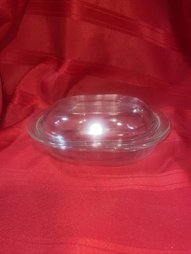 Vintage PYREX 602-B Clear Glass Refrigerator Dish Art Deco Oval 602-C Lid