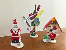 3 VTG Schmid EMGEE? Christmas Ornament Santa Deer Balloons Outhouse Painted Wood