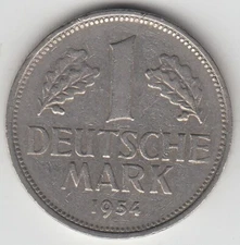 1954 G Germany  1 Deutsche Mark Coin -RARE  KEY DATE ! KM# 110