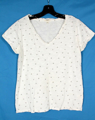 DYLAN Los Angles SLUB KNIT White w/Gray STARS PRINT Roll Cuff T-SHIRT/TEE Sz S