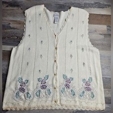 Koret Vintage Sweater Vest Size Women's Large Floal Embroidery Beading