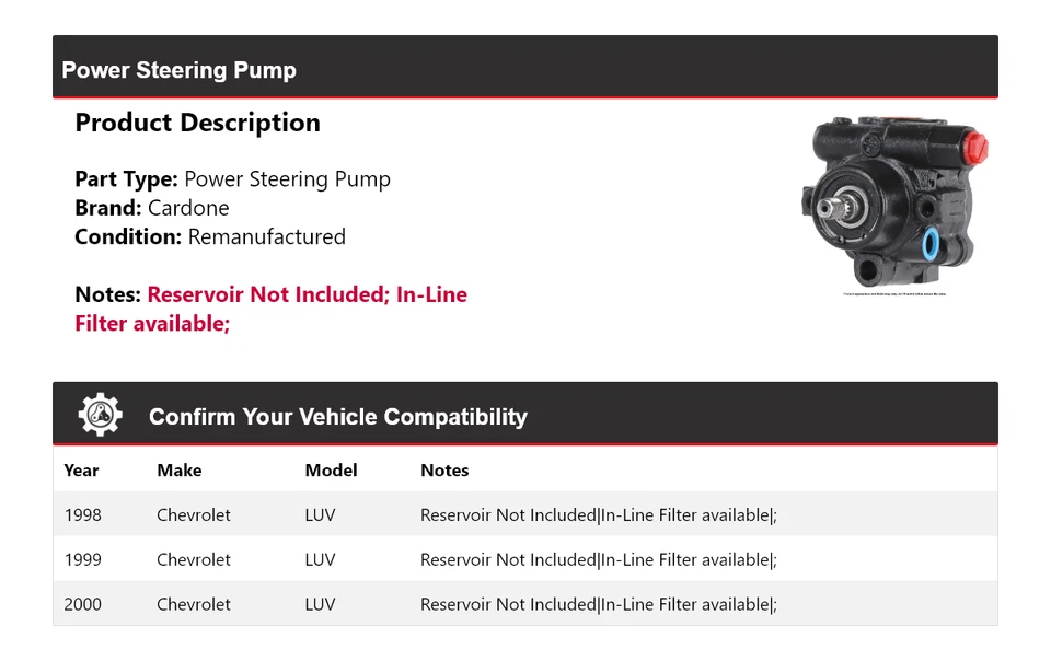 适用于 1998 - 2000 雪佛兰 LUV 动力转向泵 Cardone 1999 — 第 2/4 张图片
