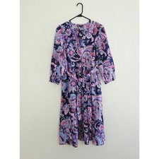 Talbots Voile Fit & Flare Shirtdress Swirl Floral Purle Size 8