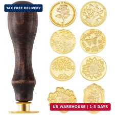 9pcs Wax Seal Stamp Kit, Brass Sealing Wax Stamps Head  Wooden Handle for Weddi