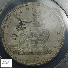 1877 Chop Mark Trade Silver Dollar $1 ANACS AU 55 Details - Chopmarked & Cleaned
