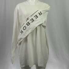 Vintage Reebock Tee Shirt Long Sleeve Logo100% Cotton White USA Made 2XL