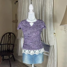 2000s I.N.C. Knit Boho Lace Vneck Coquette Top