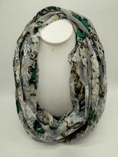 Vintage Infinity Scarf Women's Floral Cream Green Gray