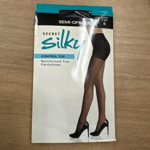 Secret Silky 10403 Semi-Opaque Control Top Pantyhose, 1 Pair, Jet Black, B