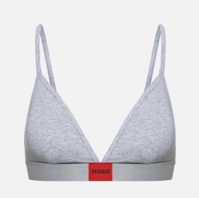 Damen Hugo Red Logo Label Triangel BH in Grau Uk S Brandneu