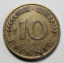 1950 J West Germany 10 Ten Pfennig - Brass Clad Steel - German - World Coin 