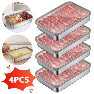 4Pcs Aufschnittbox Fresh Vorratsbehälter FrischeBox 800ml Edelstahl Für Fleisch