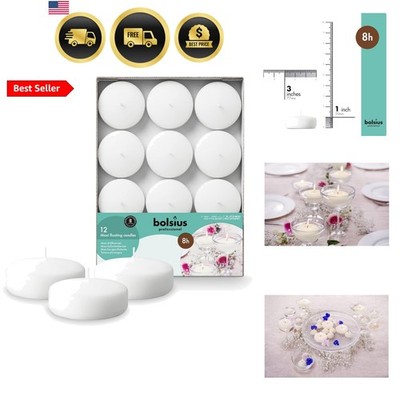White Floating Candles 3 Inch - Set Of 12 Maxi Candles - 8 Hour Clean Burning...