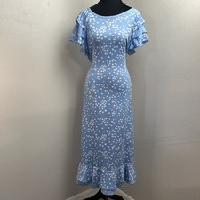 Perceptions New York Dress Women's Large Blue & White Ruffle Sleeve Polka Dot