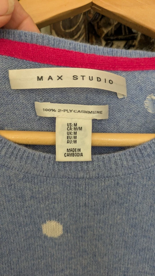 MAX Studio100 Kaschmir, Pulli, Damen, M, hellblau mit weißen Punkten, edel, fein - Bild 3 von 4