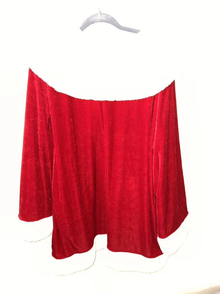 Abrigo de terciopelo rojo Santa con ribete de piel sintética cierre de cremallera LEER Foto 2 de 4