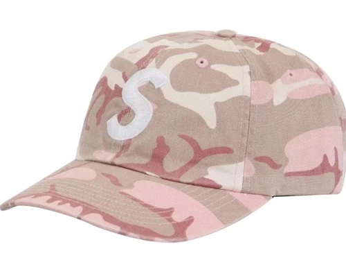 Casquette 6 panneaux logo S enduit de pigment suprême rose camouflage taille unique SS25 NEUF