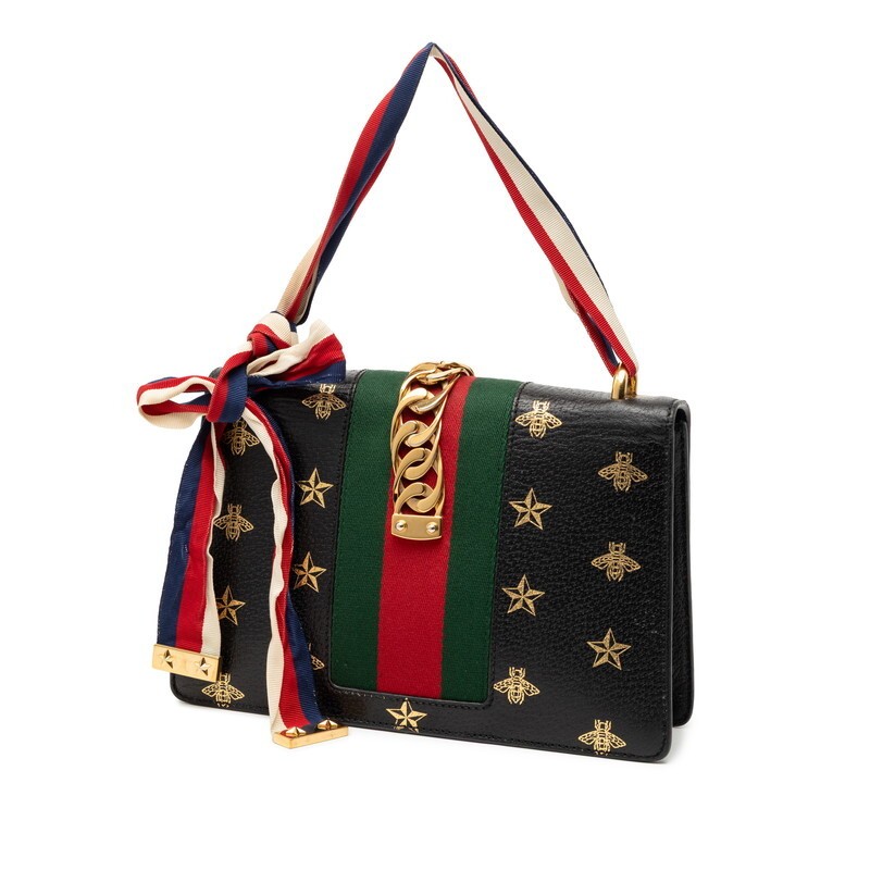 Gucci Bee Star Sylvie Handbag 524405 Black Multicolor Leather Women s GUCCI Used thumbnail 2