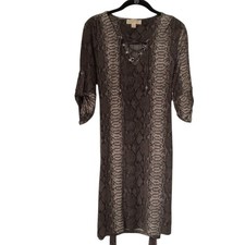 Michael Kors Dress Size S Brown Animal Snake Print Caged V-neck Roll Tab Sleeve