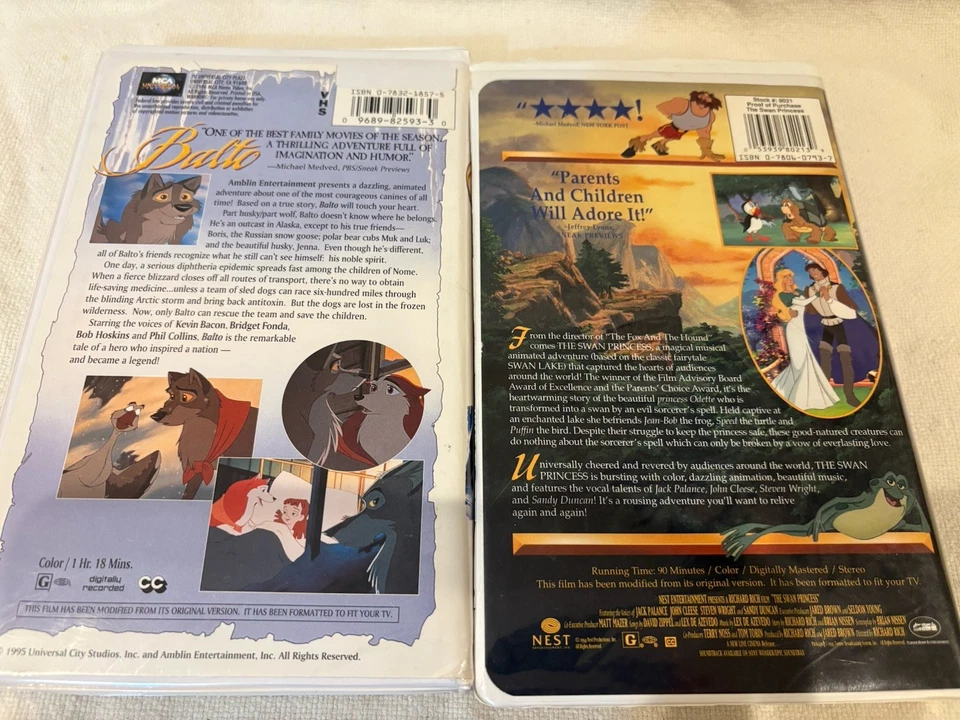 Balto & The Swan Princess VHS Lot – Animated Family Classics Clean Tested #8 Foto 2 de 4