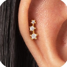 925 Sterling Silver Trio CZ Gold Screw Back Stud Earrings for Women/Girls, Sp...