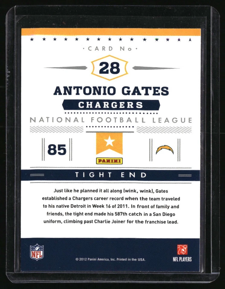 2012 Panini Prestige #28 Antonio Gates Stars of the NFL - Image 2 of 2